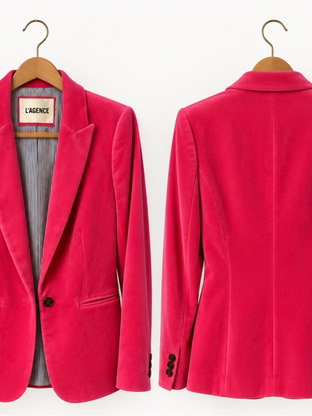 L’AGENCE Pink Fuchsia Velvet Blazer Jacket Size 8 | Luxe Statement Blazer - Picture 2 of 4